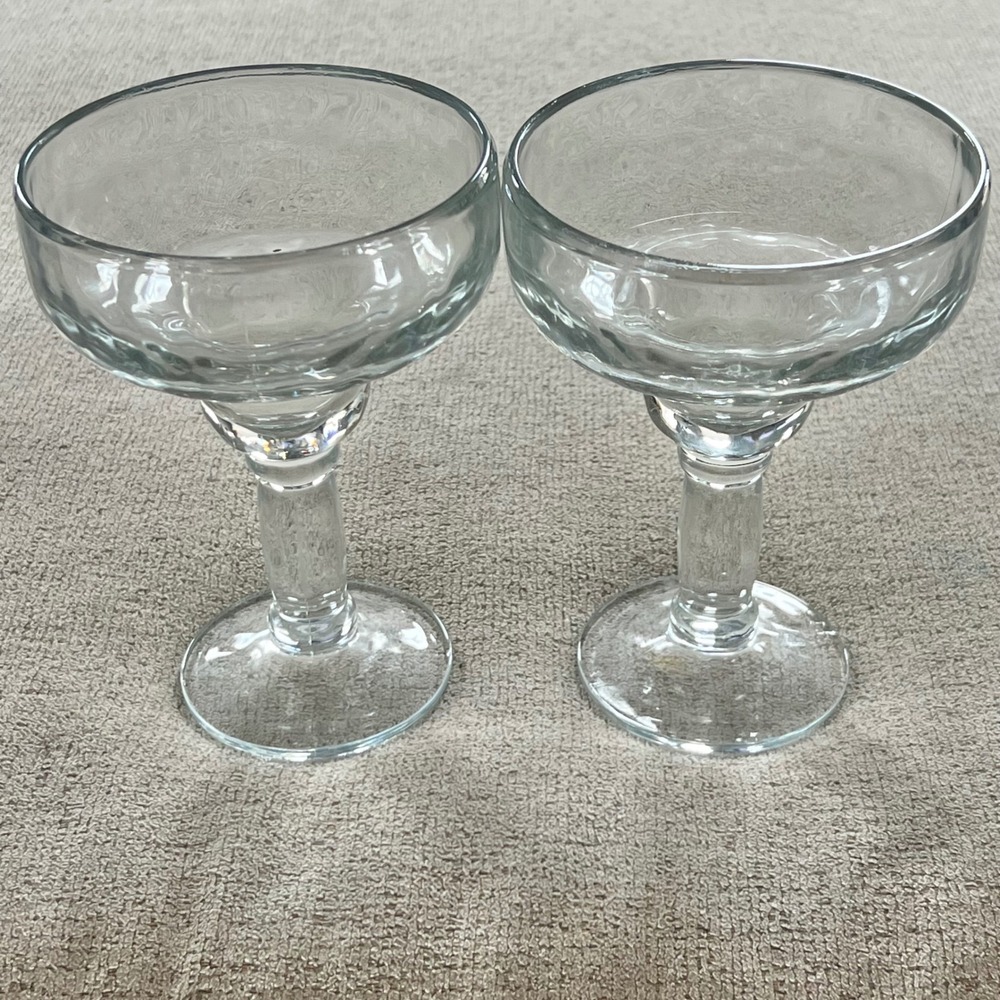 Set of 2 Clear Hammered Glass Margarita Glasses Heavy Stemmed Barware 12oz